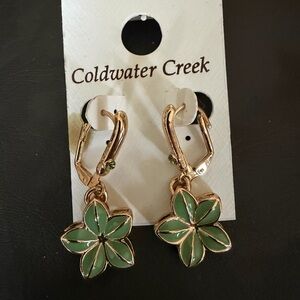 NWT Coldwater Creek Primrose Floral Dangle Earrings Gold Enamel Crystal